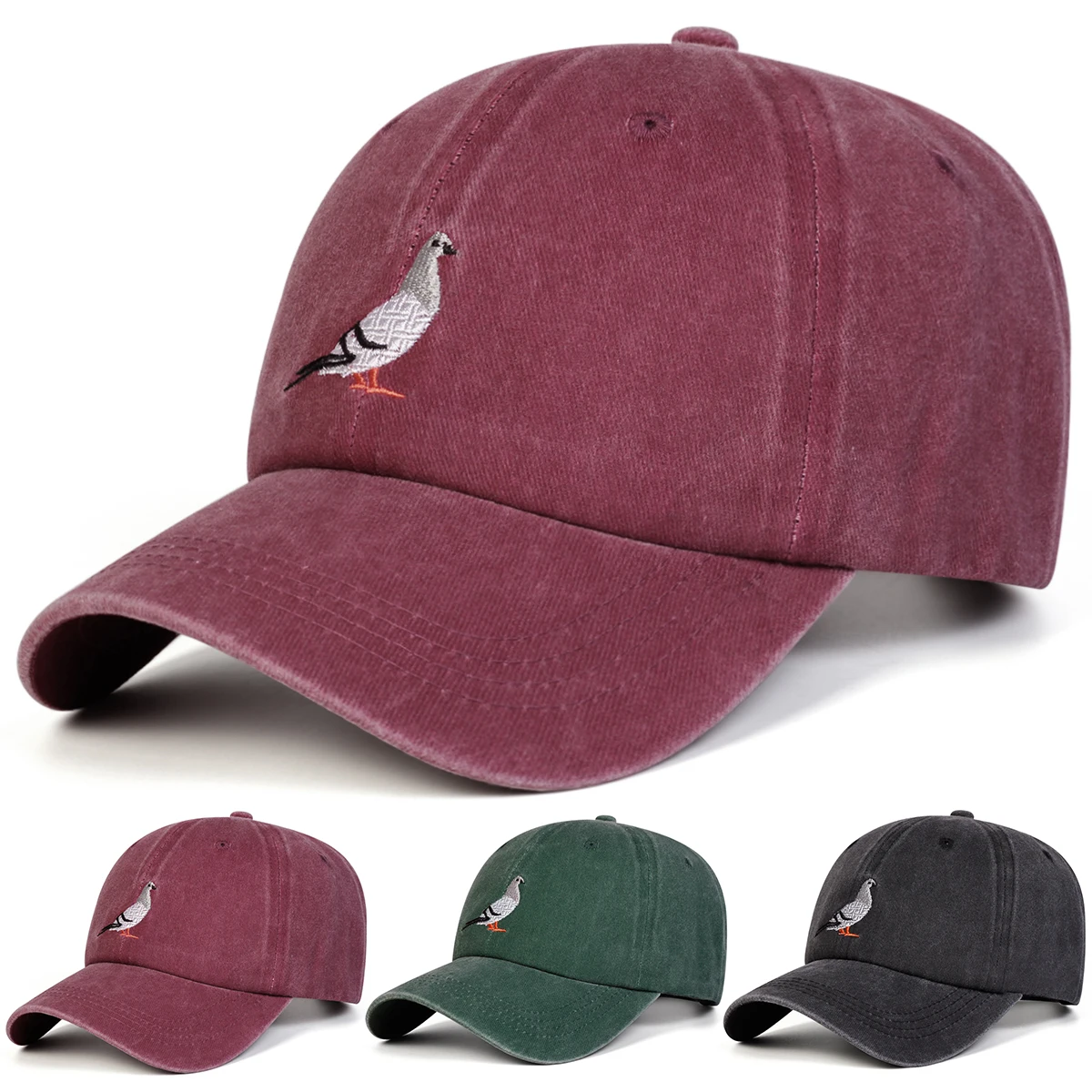 Unisex Pigeon Embroidery Washed Denim Baseball Caps Spring Autumn Outdoor Adjustable Casual Hats Sunscreen Hat Sports Cap