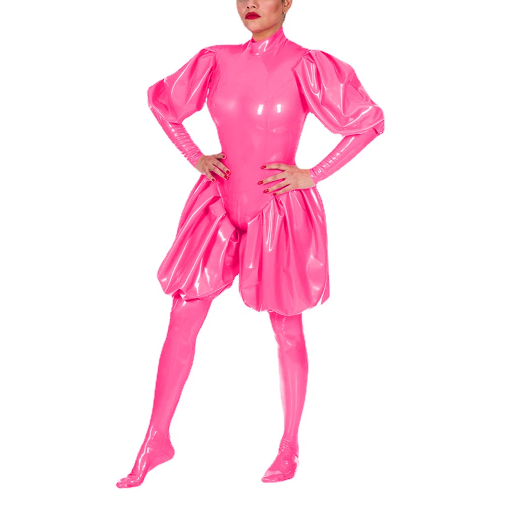 

Shiny PVC Oversized Loose Sissy Rompers,Two Pieces,Fetish Costume,Long Puff Sleeve,Bloomer Jumpsuit with High Socks,Crossdresser