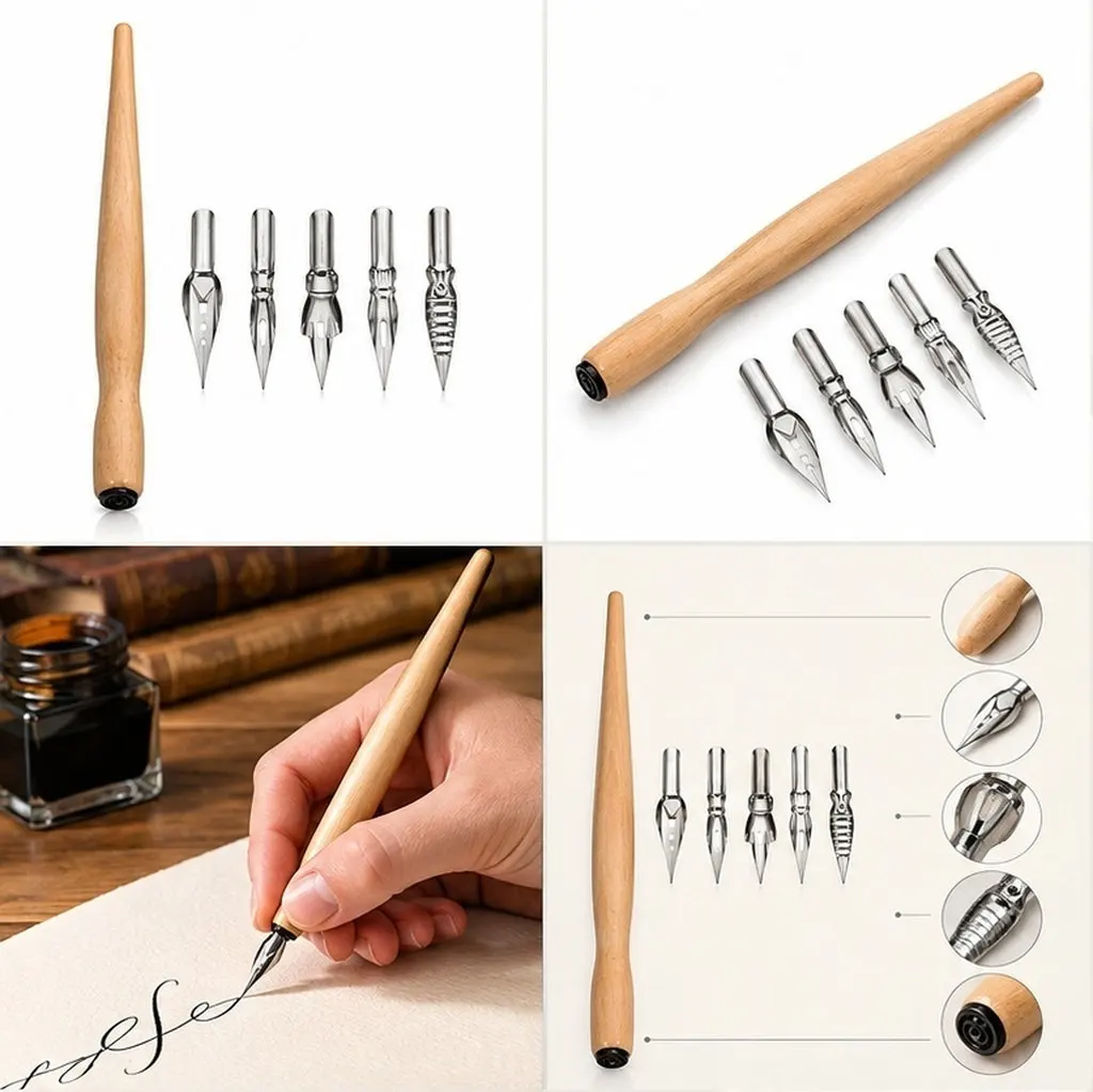 1Set Dip Pen Nibs Pen Rod Set Interchangeable Tips Calligraphy Drawing Practice Lightweight Writing Set Dip Pens