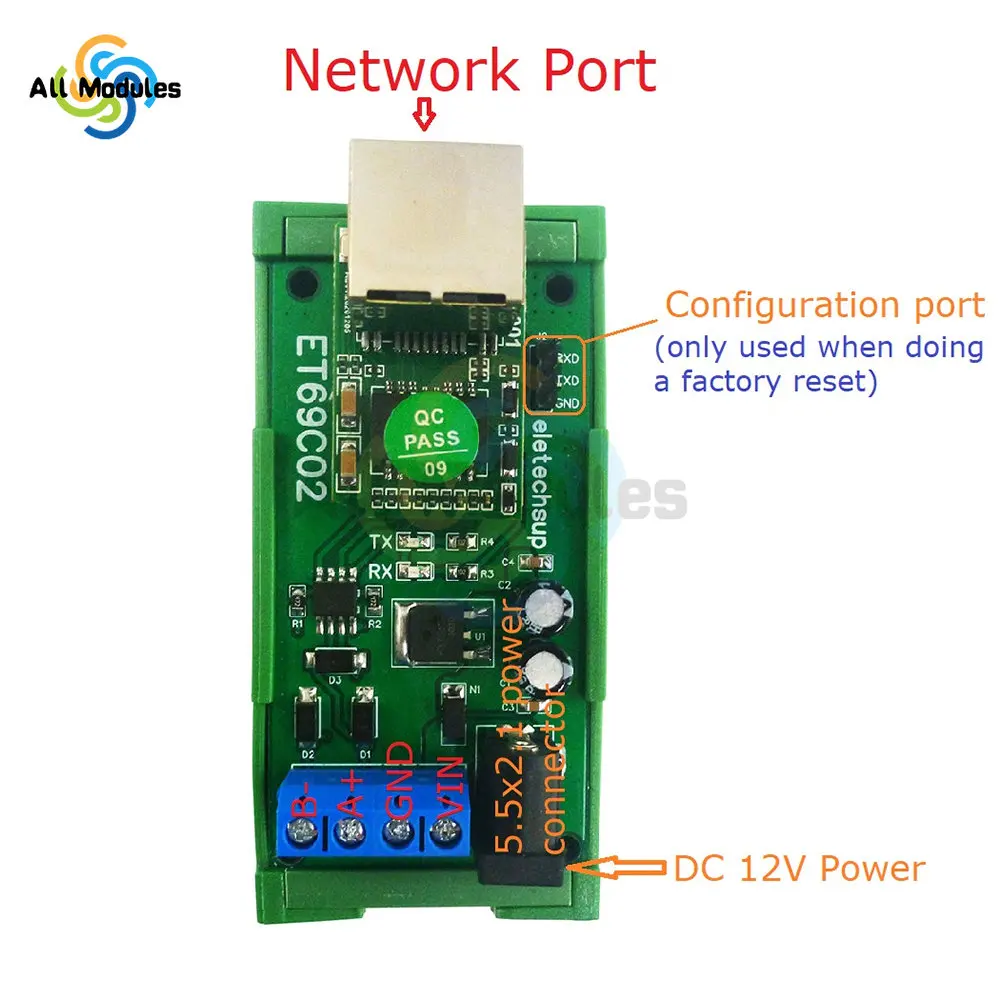 MQTT Modbus RTU Module Ethernet Network IP RJ45 to RS485 Bus Converter for Modbus RTU Master Slave TCP Client Server Module