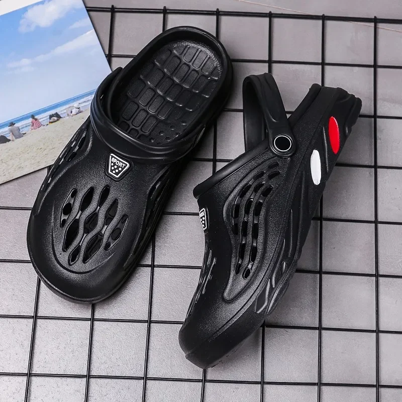 Zuecos de verano para Hombre, sandalias de playa, color negro, talla grande