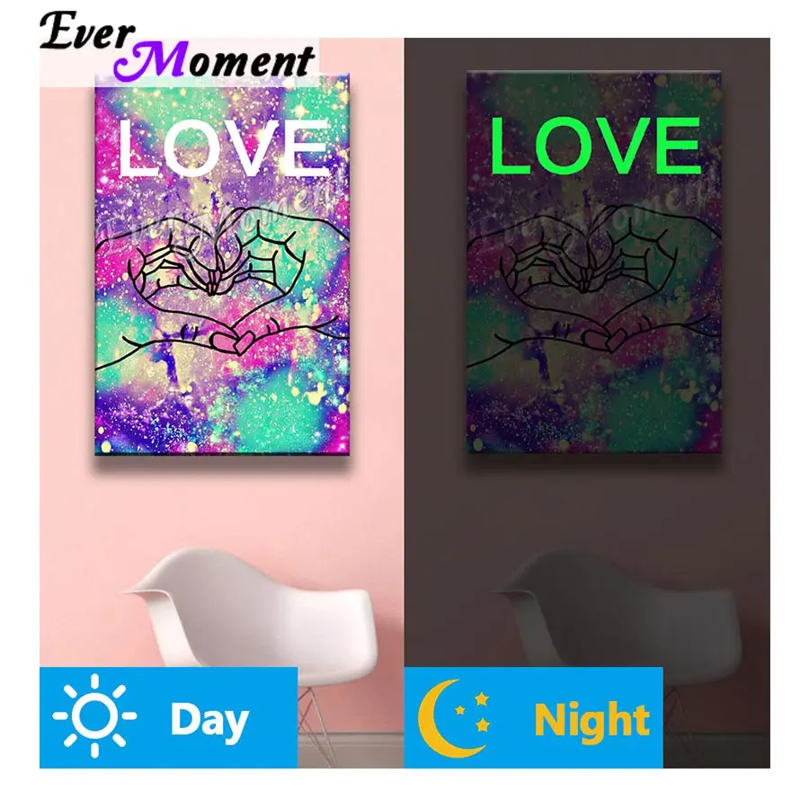 Ever Moment Diamond Painting Resin Drill Luminous Colorful Picture Love Artwork Diamond Display Rhinestone Embroidery N008