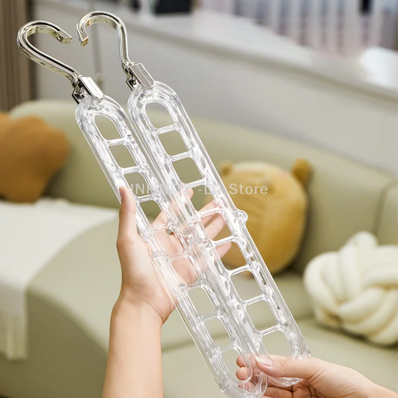 Nine-hole Clothes Hanger Household Red Plastic Multi-function Clothes Drying Artifact Horizontal And Vertical Magic Rotating