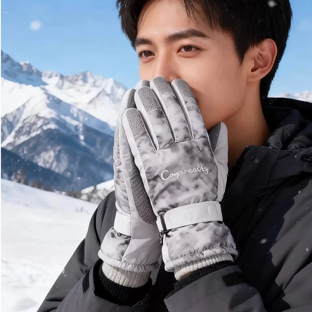 

Зимние лыжные перчатки Tie Dye с сенсорным экраном и флисовой подкладкой, теплые перчатки для верховой езды, термонескользящие велосипедные варежки для женщин и взрослых