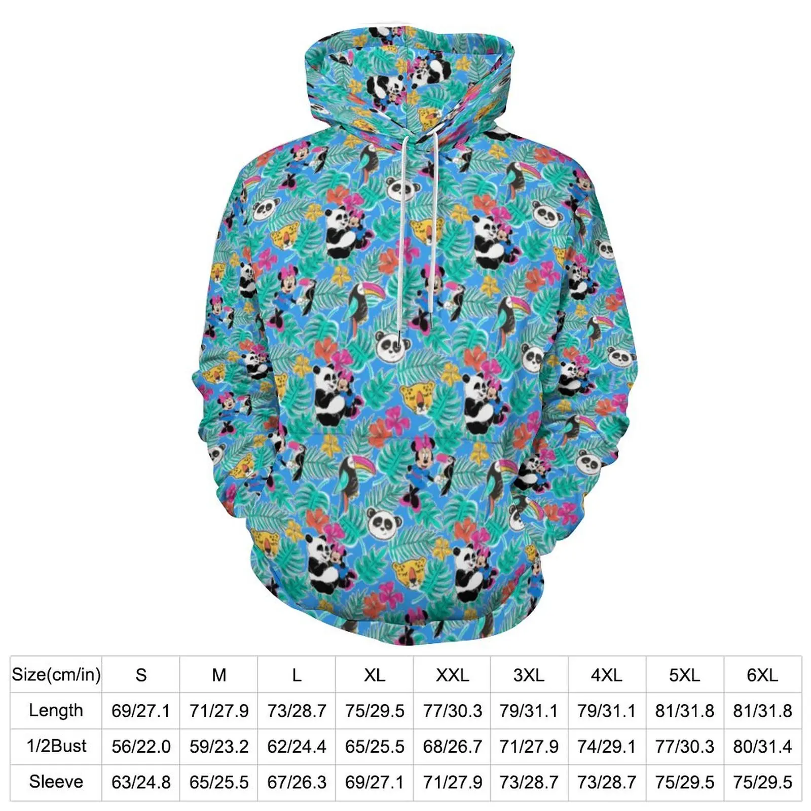 Wild Panda Casual Hoodies Tropical Print Loose Pullover Hoodie Male Long Sleeve Modern Graphic Hooded Sweatshirts Large Size