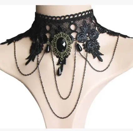 fashion Gothic Victorian Black Lace Necklace Women Girl Boho Crystal Tassel Sexy Choker Steampunk Style Halloween Jewelry