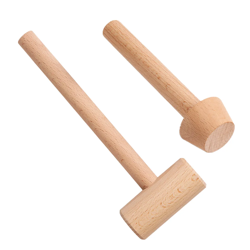 2 Pcs Tart Mold Baking Tools Wood Hammers Mallet Kitchen Toy Grinding Rod Handmade Child Safe Natural Wood Polished