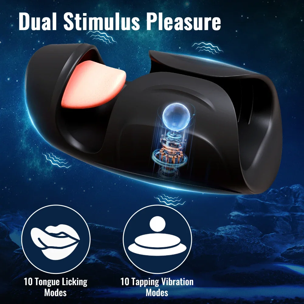 Male Masturbator Vibrator Sex Toys for Men 2 in 1 Licking Tapping Stroker Penis Glans Trainer Vibrating Stimulator Adult Toys 18