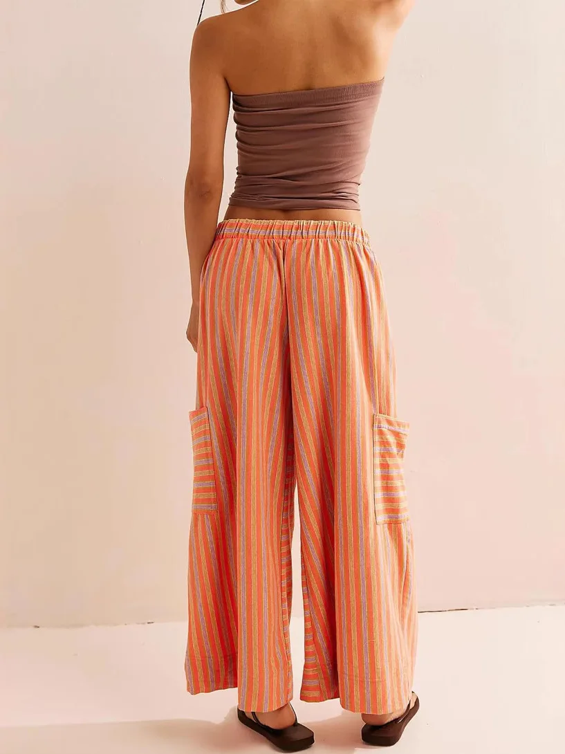  Striped Loose Straight Pants High Waist Street Sle Long Trousers for Women Casual Faion Thin Material Spring Season