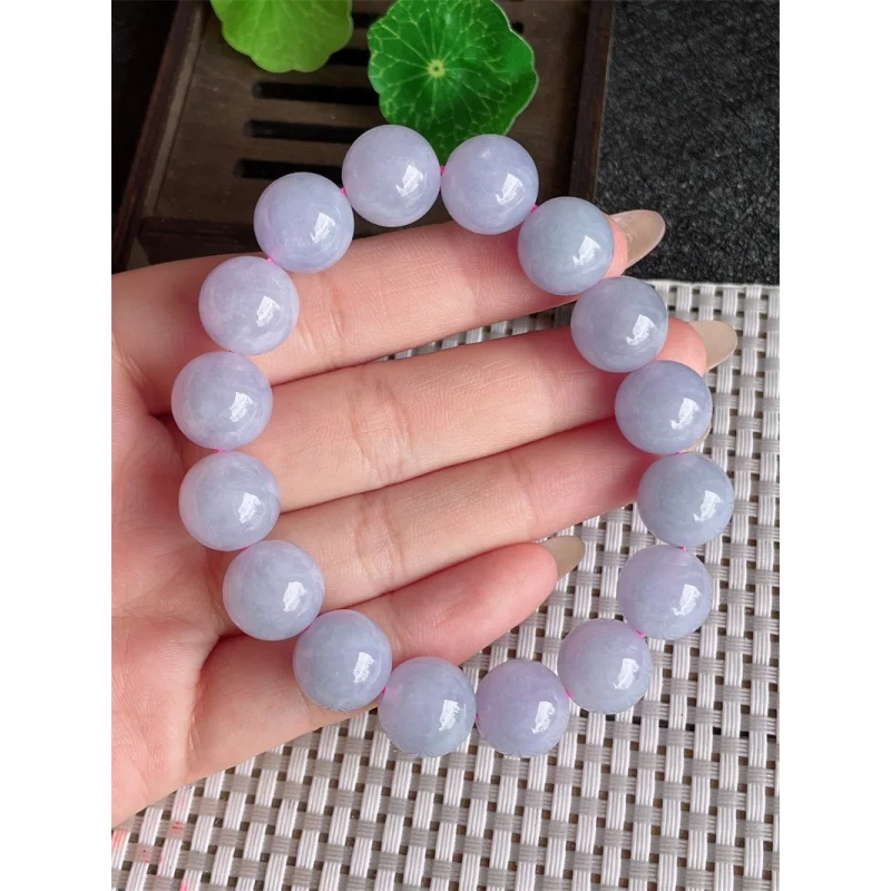 Myanmar Natural a Jade Bracelet Bead Ice-like Violet round Beads 16 Pcs 73.56G