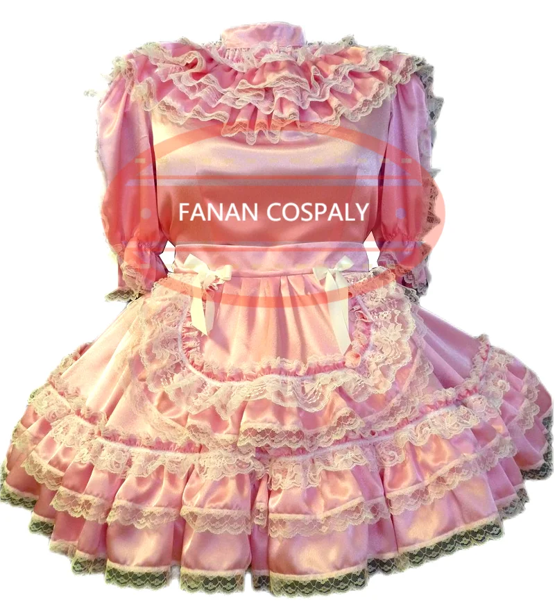 

Fashion Pink Satin Dress Adult Sexy Cross Dress Sissy Dance Role Play Maid Lockable Custom Multi-color