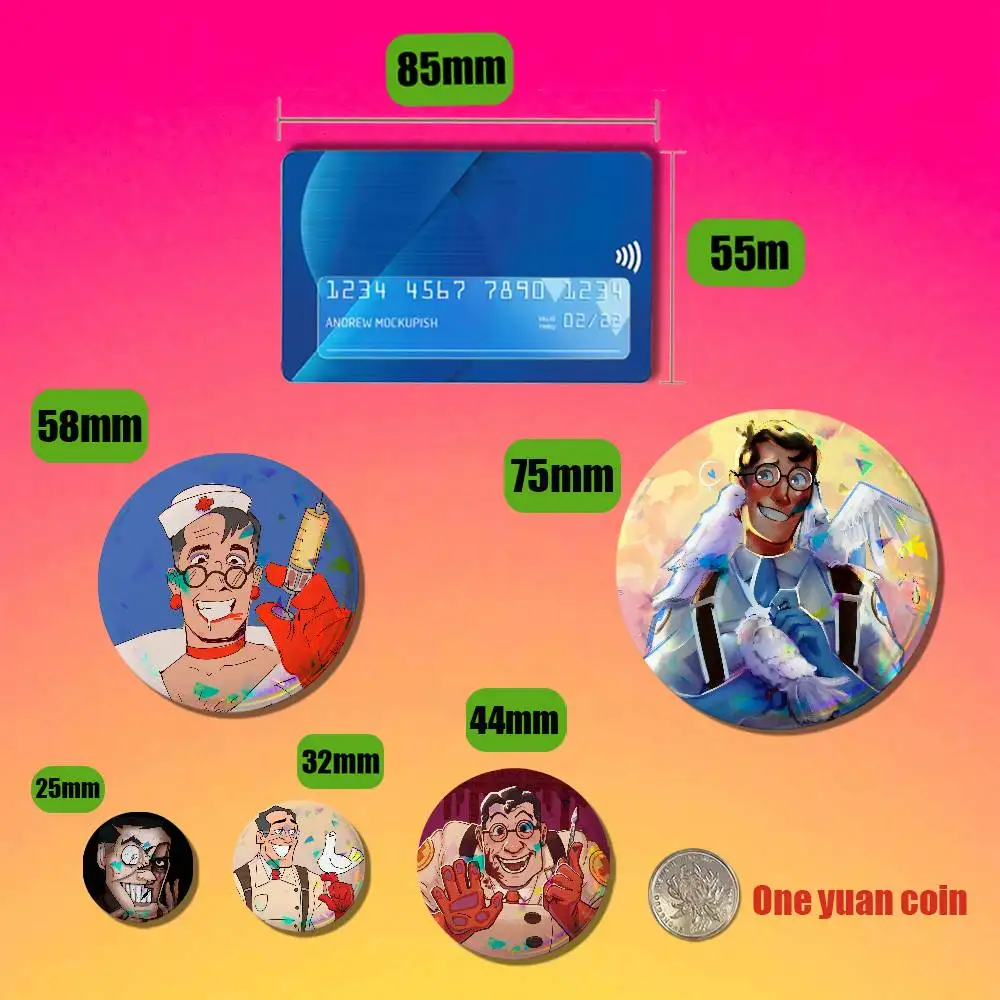 For Team Fortress 2 TF2 Medic Badge Cover Emblem Custom Pin Insignia Ornament Brooch Button Laser Film