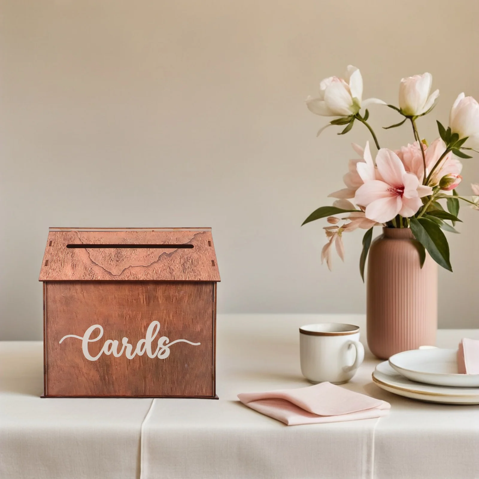 صندوق بطاقات الزفاف الخشبي، صندوق تجميع بطاقات ريفية واسعة لتزيين حفلات الزفاف وأعياد الميلاد والذكرى السنوية
