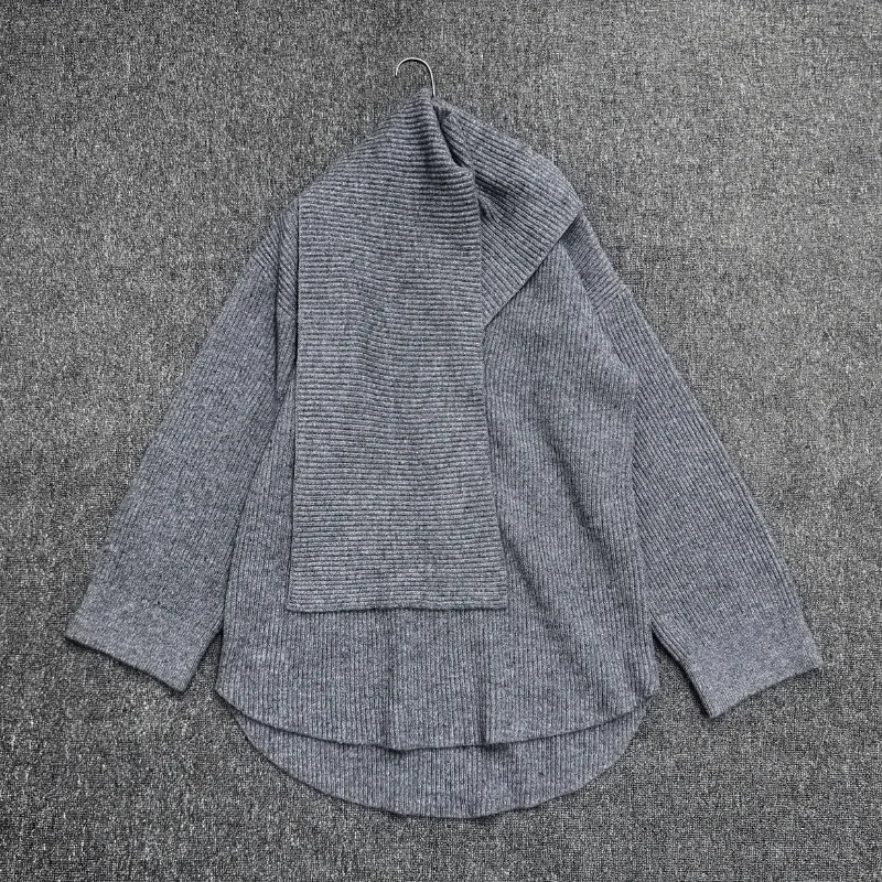 

Maxdutti French Office Ladies Retro Elegant Loose Ribbed Scarf Collar Winter Sweater Women's Loose Pullovers Long Sleeve Knitted