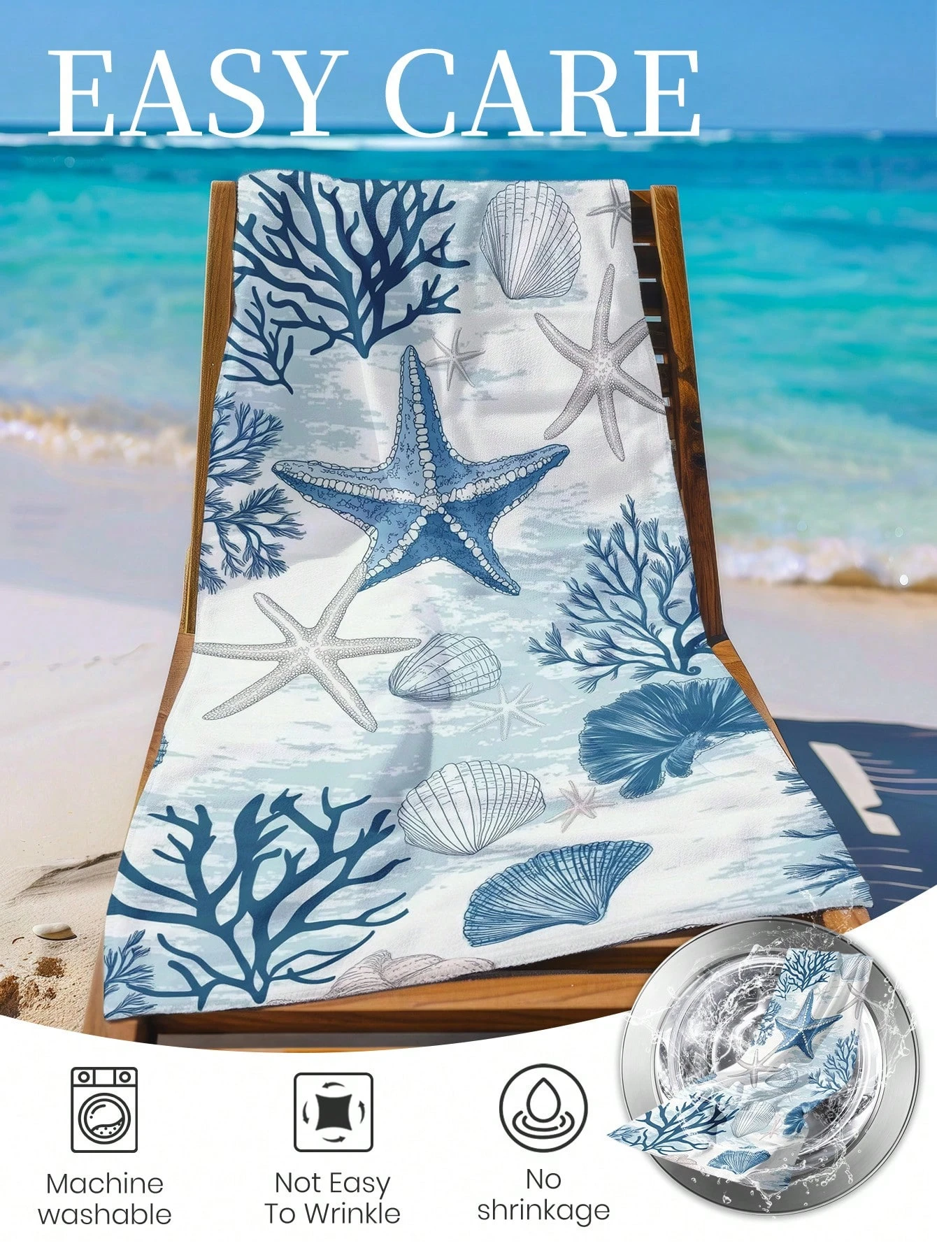 

Летнее легкое дышащее пляжное полотенце с быстросохнущим - полотенце с рисунком ракушки, пляжное, можно стирать в машине, без усадки, подарок