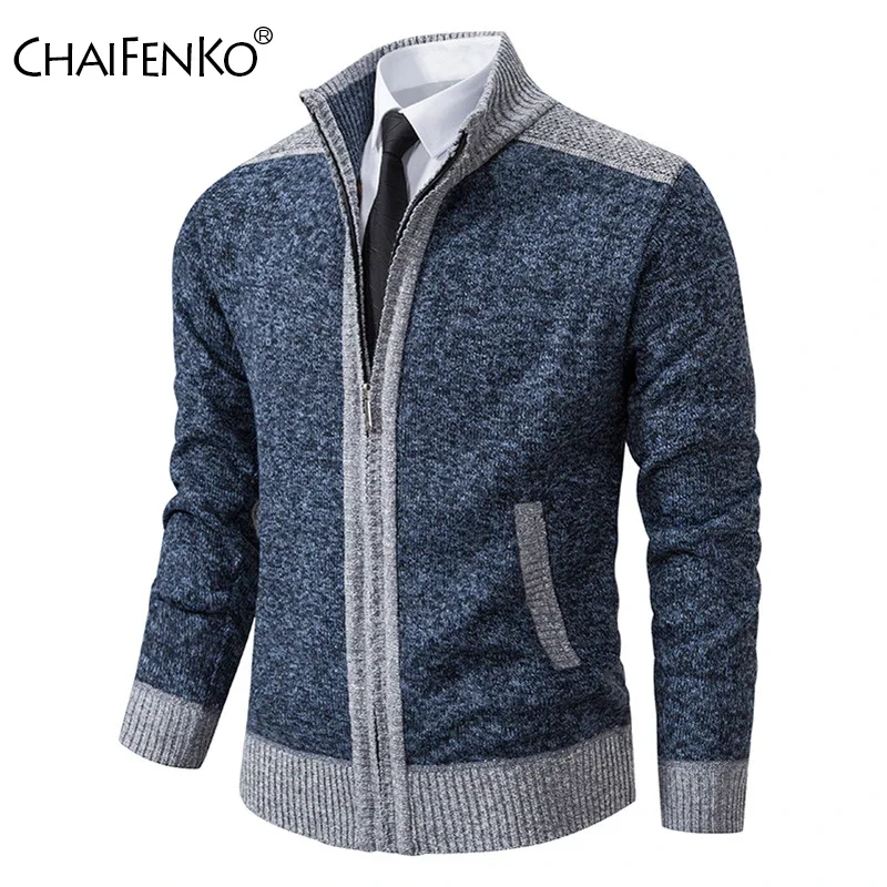 Autumn Winter Men Comfort Stand Collar Casual Coat Outdoors Fashion Fleece Thickening Sweater New Solid Comfort Keep Warm Tops