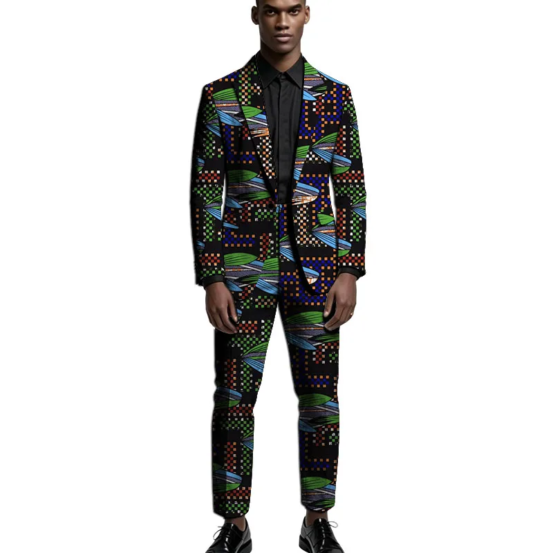 Vintage Design Men's Suit Set Blazer And Pant African Print Couture Traditional Wedding Party Wear Male Ankara Outfit