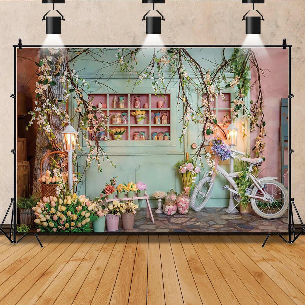 Laeacco Flower Shop Backdrop Rose Spring Scenery Girls Birthday Party Baby Shower Portrait Photography Background Photo Studio