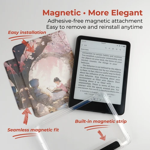 Imagen 2 del producto Funda Twosheep para Kindle 11.ª generación, Colosoft Paperwhite 12.ª, 11.ª, 10.ª, 7.ª generación, Magnética, Desmontable, Parte Trasera Transparente, Activación/Desactivación Automática, Estilo Femenino