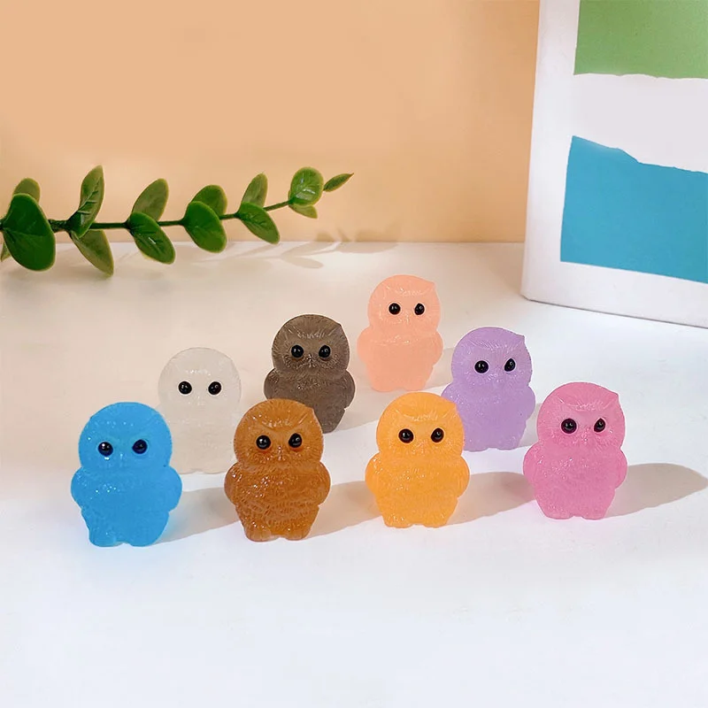 2Pcs Cute Cartoon Luminous Owl Ornament Glow Animal Ornaments Micro Garden Landscape DIY Decorations Toys