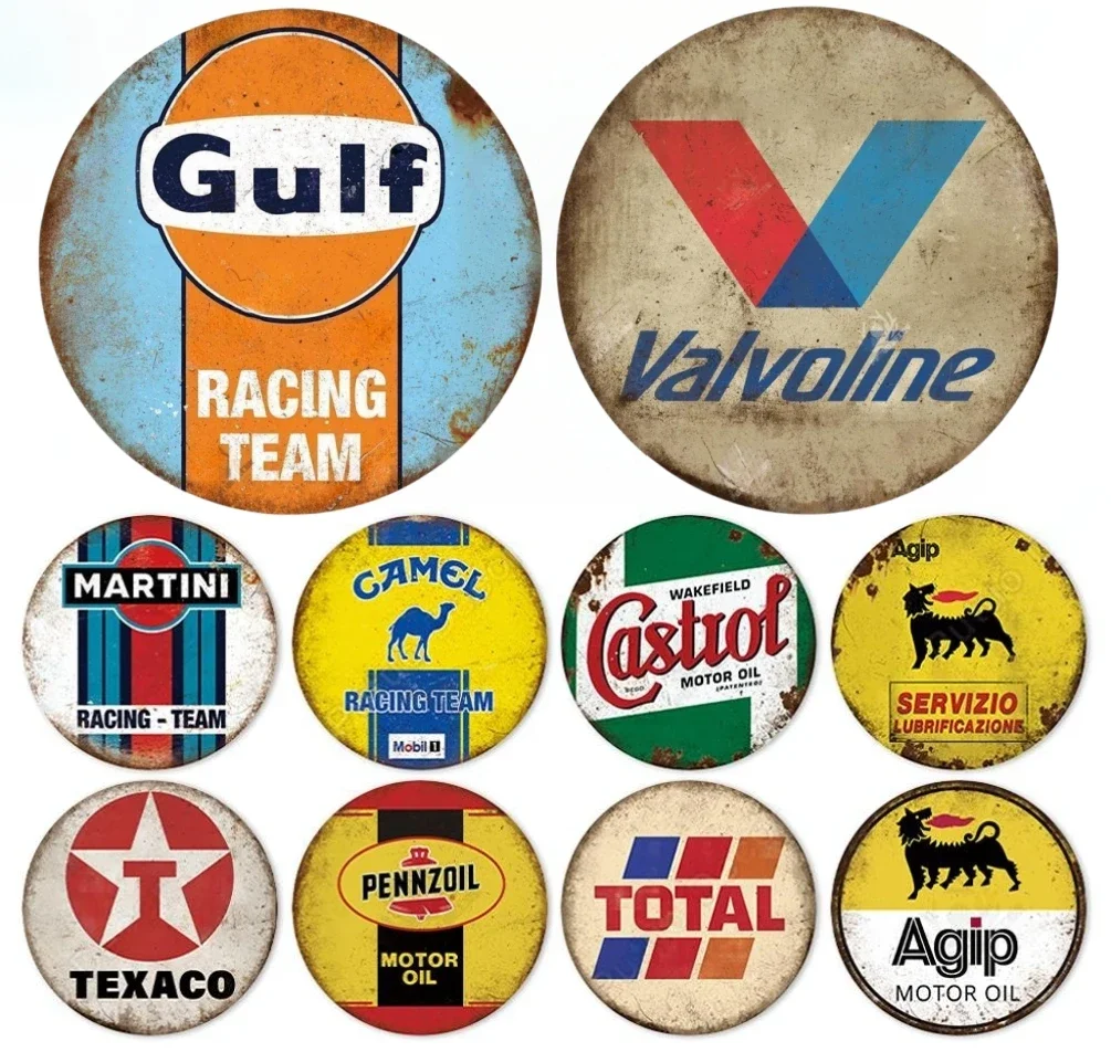 Image of Autoaufkleber, Motoröl, runder Aufkleber, Vintage-Tankstelle, Wandkunst, Hängeplatte für Bar, Garage, Männerhöhle, Heimdekoration