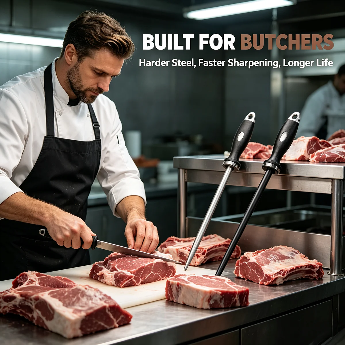 900//1000/3000 Wire Diameter Sharpening Stick - High Efficiency Knife Sharpener for Kitchen & Slaughterhouse Use