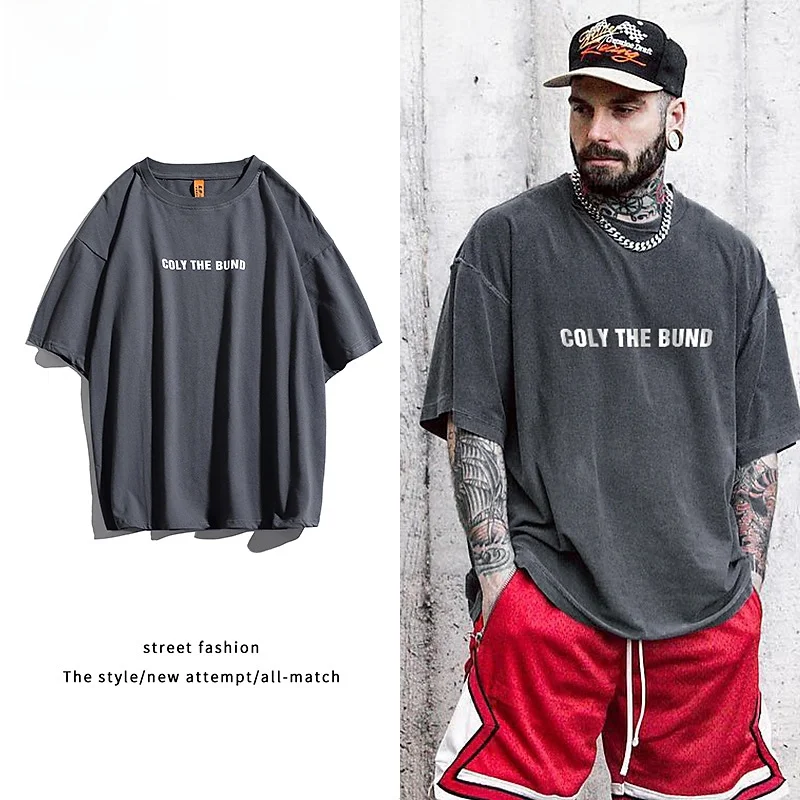 

Летняя мужская футболка с принтом из чистого хлопка, больших размеров, свободного кроя, модная спортивная толстовка с круглым вырезом, повседневная верхняя одежда