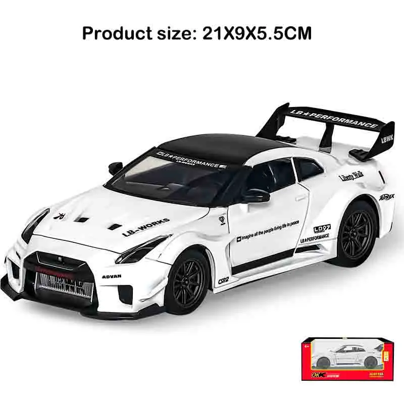 Modelo de coche de juguete GTR R34 CSR2, escala 1:24, puertas extraíbles, luz de sonido, modelos de vehículos en miniatura, regalos favoritos para niños