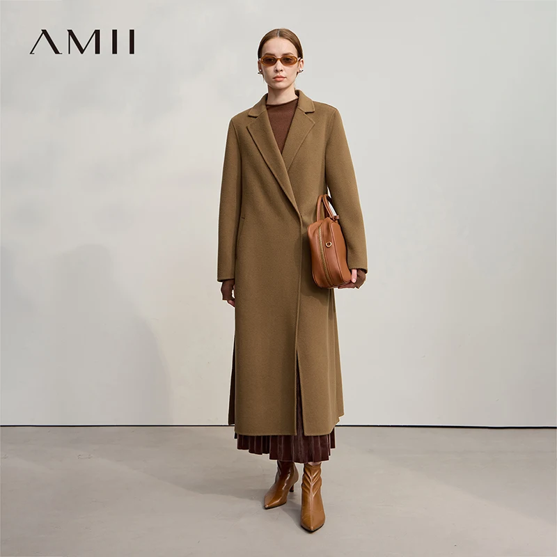 

AMII минималистичная женская куртка, пальто, новинка зимы 2025 года, свободная женская куртка с длинными рукавами, шерстяное теплое зимнее пальто, женское 12524043