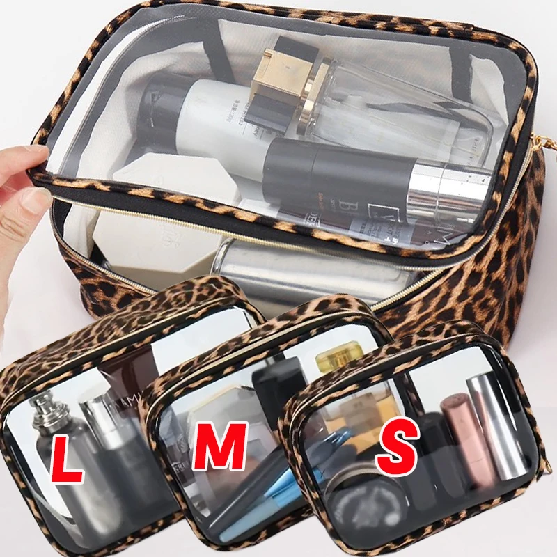 1/3pcs New Leopard Print Transparent Waterproof Cosmetic Bag Portable Clear Travel Dustproof Makeup Bags Organizer with Zipper