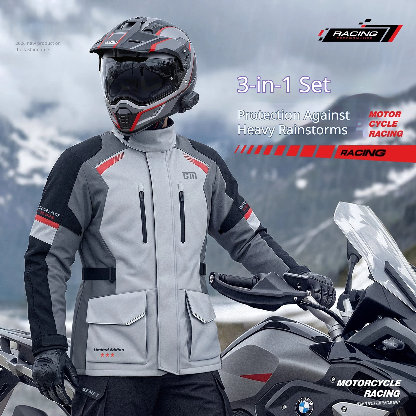 Motorcycle Raincoat Riding Suit Tensile Weather Protection Anti-Fall Travel Gear for Motorbike Riding in Storms