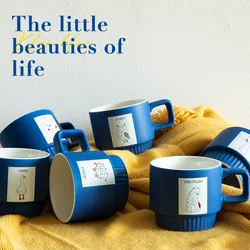 320ML Cute Animals Ceramic Mug Coffee Cup Blue Rabbit/Bear Pattern Breakfast Milk Cup Afternoon Teacup Home Office Water cup