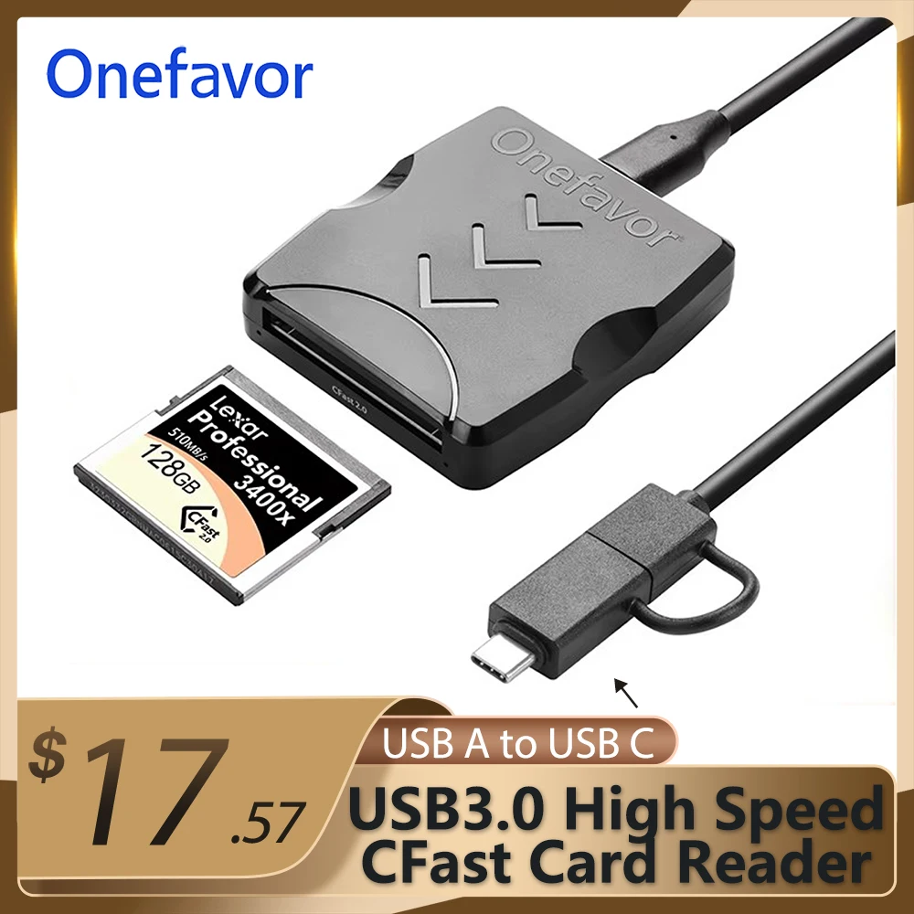 Onefavor Memory Card Reader CFast 2.0 Card Reader USB3.0 CFAST Card Reader High Speed Type-C Portable Card Reader