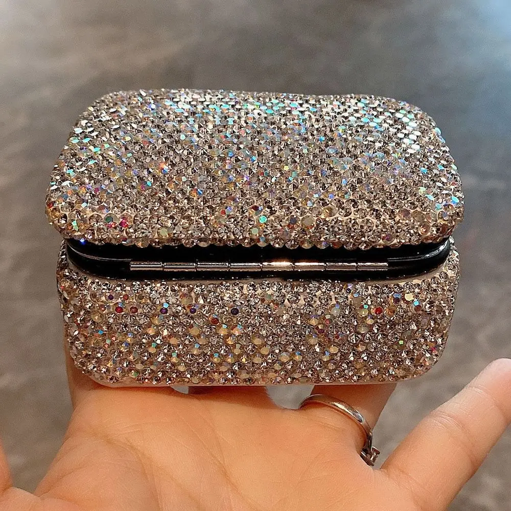 

Bling Mini Jewelry Box with Mirror Luxury Creative Necklace Storage Case Silver Square Travel Jewelry Display Stand