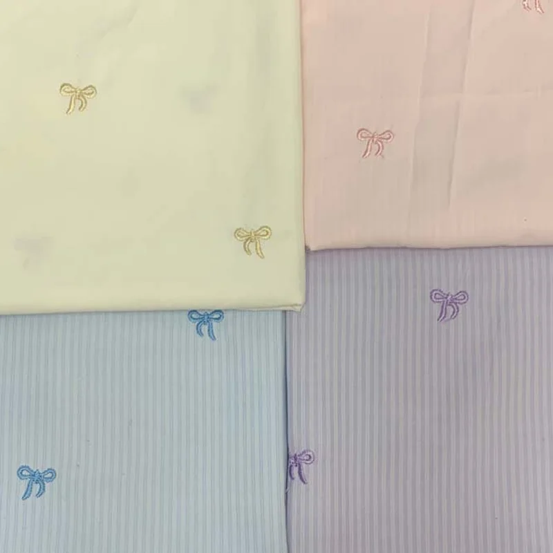 

145cm*100cm Linen-cotton Fabric Bow Embroidery Dress Shirt Sleepwear DIY Handmade Sewing Accessories Fabric