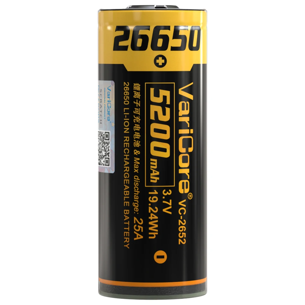 1-10 pces varicore VC-2652 26650 8a bateria de lítio recarregável 26650a 3.7v 5200ma adequado para lanterna (proteção pcb)