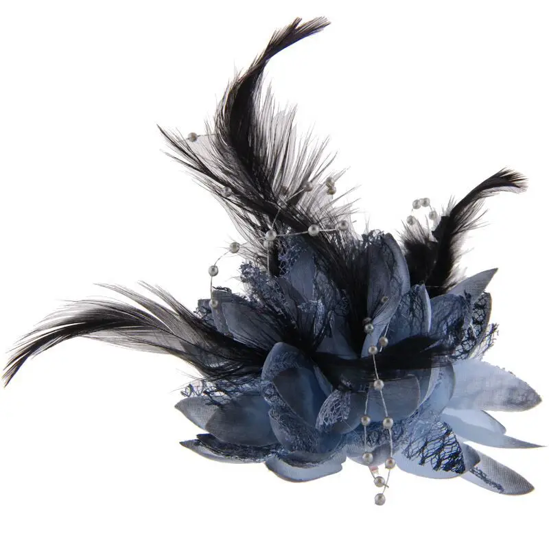 Maia Feather Floral Brooch and Hairclip for Wedding / Party Elegant Feather Flower Brooch Lapel Pin Shawl Scarf Badge Red Black