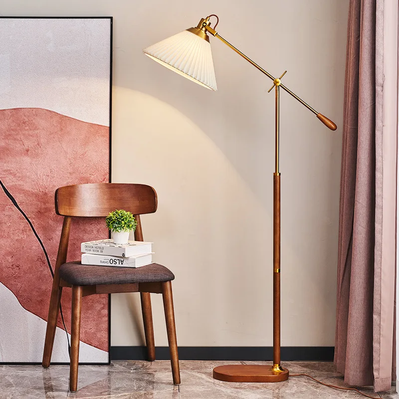 Nordic solid wood floor lamp living room bedroom bedside lamp retro creative fashion remote control