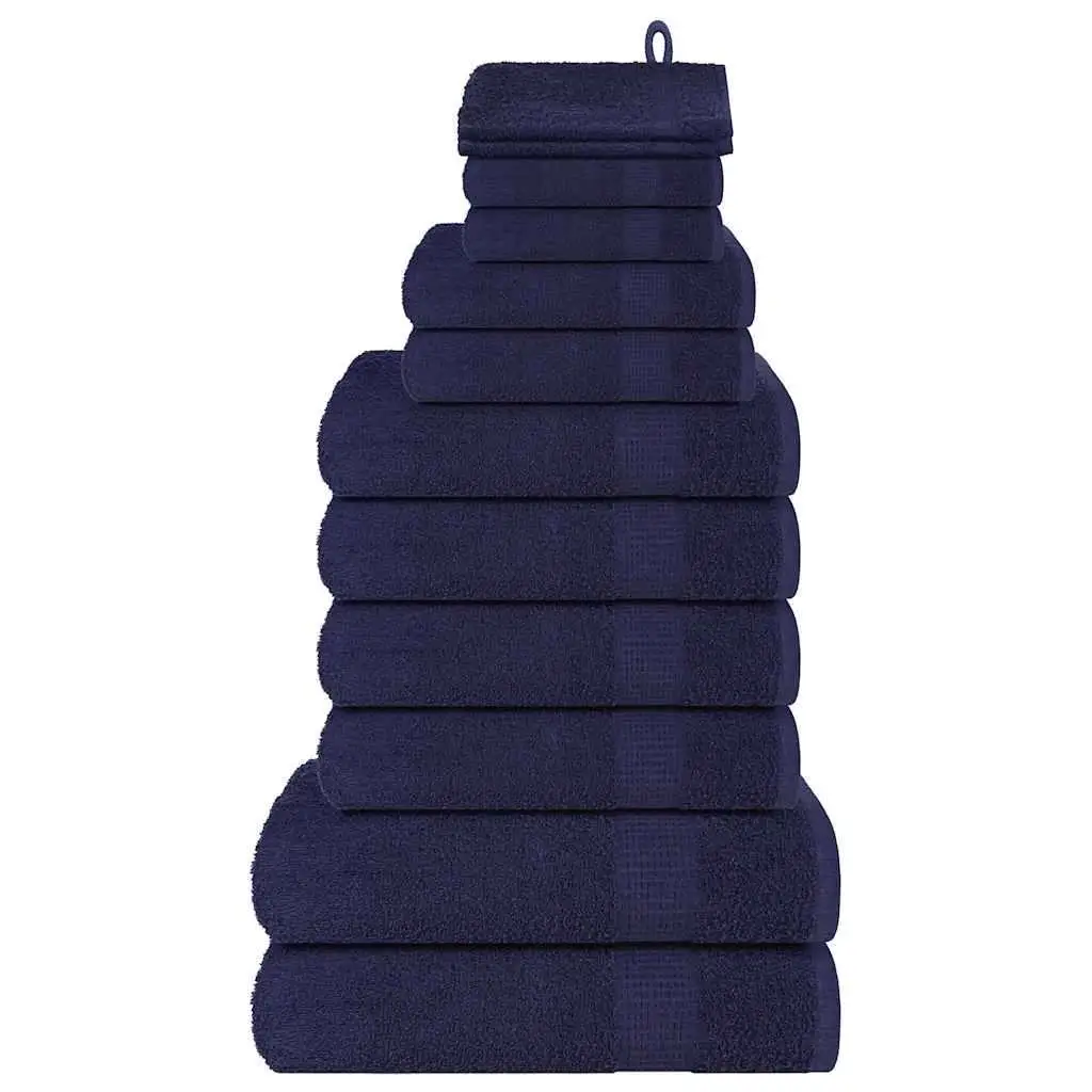 12-Piece Navy Blue Cotton Towel Set - 360 GSM, Soft and Absorbent, Hotel Quality