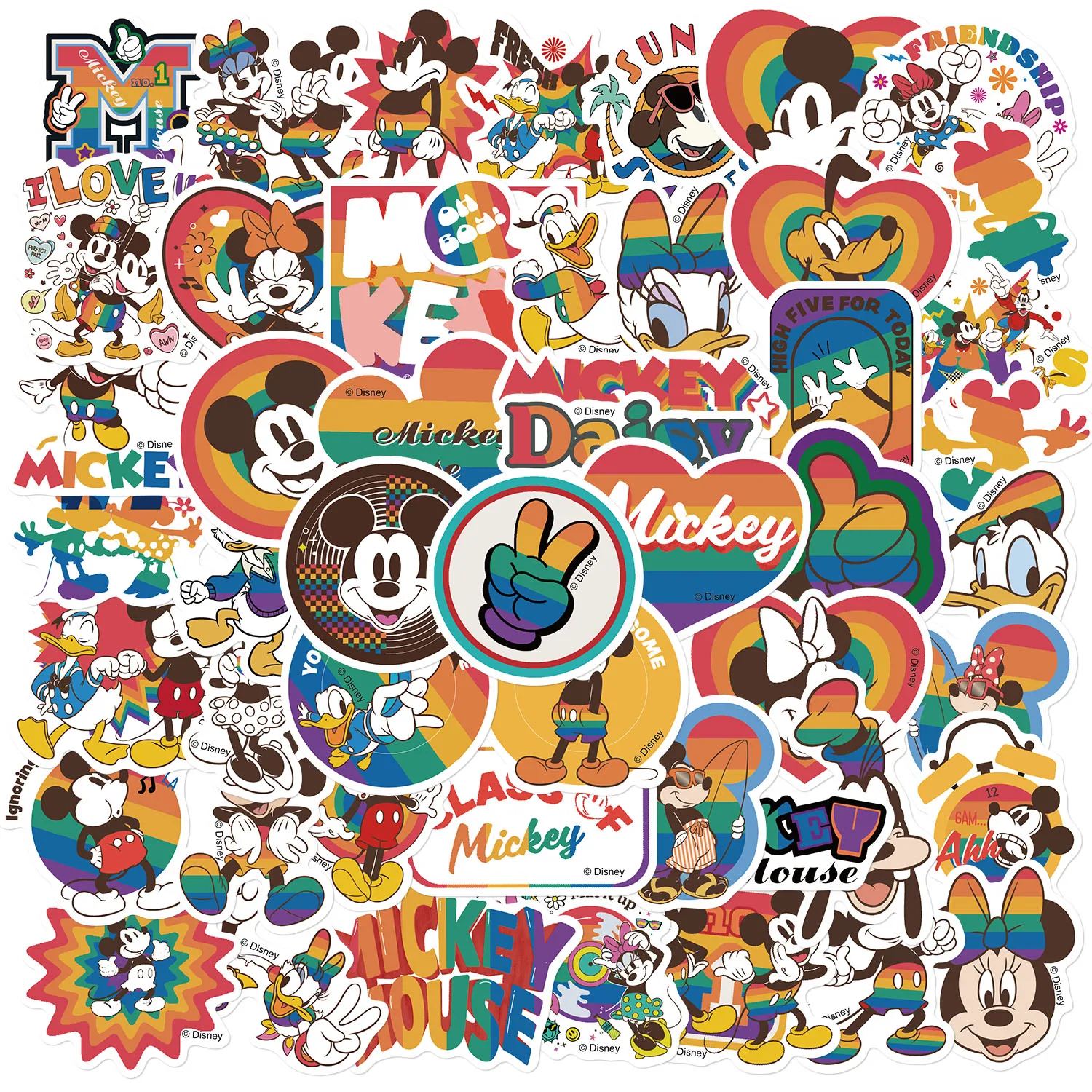 50PCS Cartoon Color Mickey Mouse Stickers Children Decals DIY Scrapbook Stationery Luggage Car Graffiti Waterproof Sticker Toy