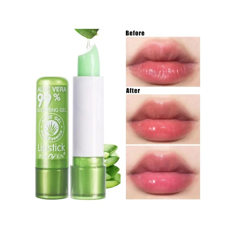 Batom que muda de cor à prova d'água, batom de longa duração, não é fácil de desbotar, batom de aloe vera, hidratante, cor nutritiva, bálsamo labial, 1 peça