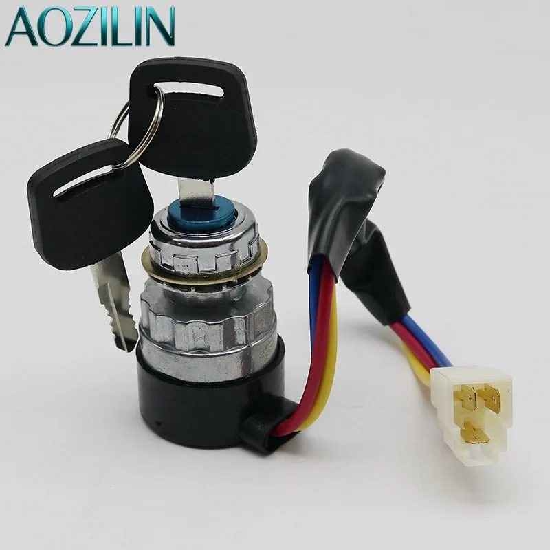 AOZILIN Ignition Key Switch Lock 3‑4 Terminal Start Key for Farm Tractor Agricultural Vehicle Replacement Spare Part