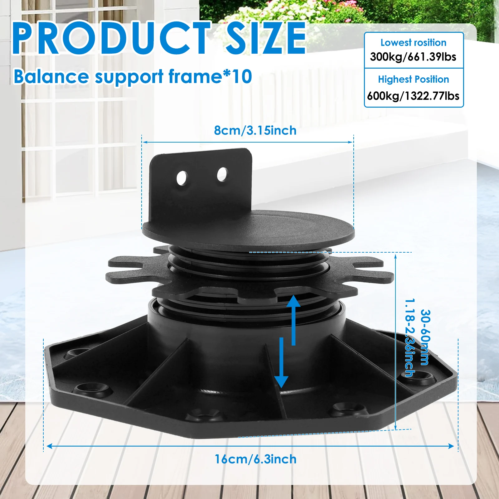 Adjustable Decking Pedestal 30-60mm Heavy Duty Plastic Joist Support Base for WPC Wood Aluminum Substructure Floor Paving DIY