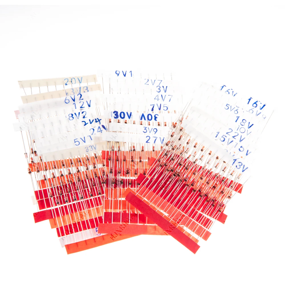 270 pçs/lote 0.5W Kit de Diodo Zener Conjunto de Sortimento 1/2W 2V4-33V Pacote de Diodo Zener 12V 18V 5V1 5V6 3V3 3V6 4V3 4V7 6V2 6V8 7V5 20V 22V