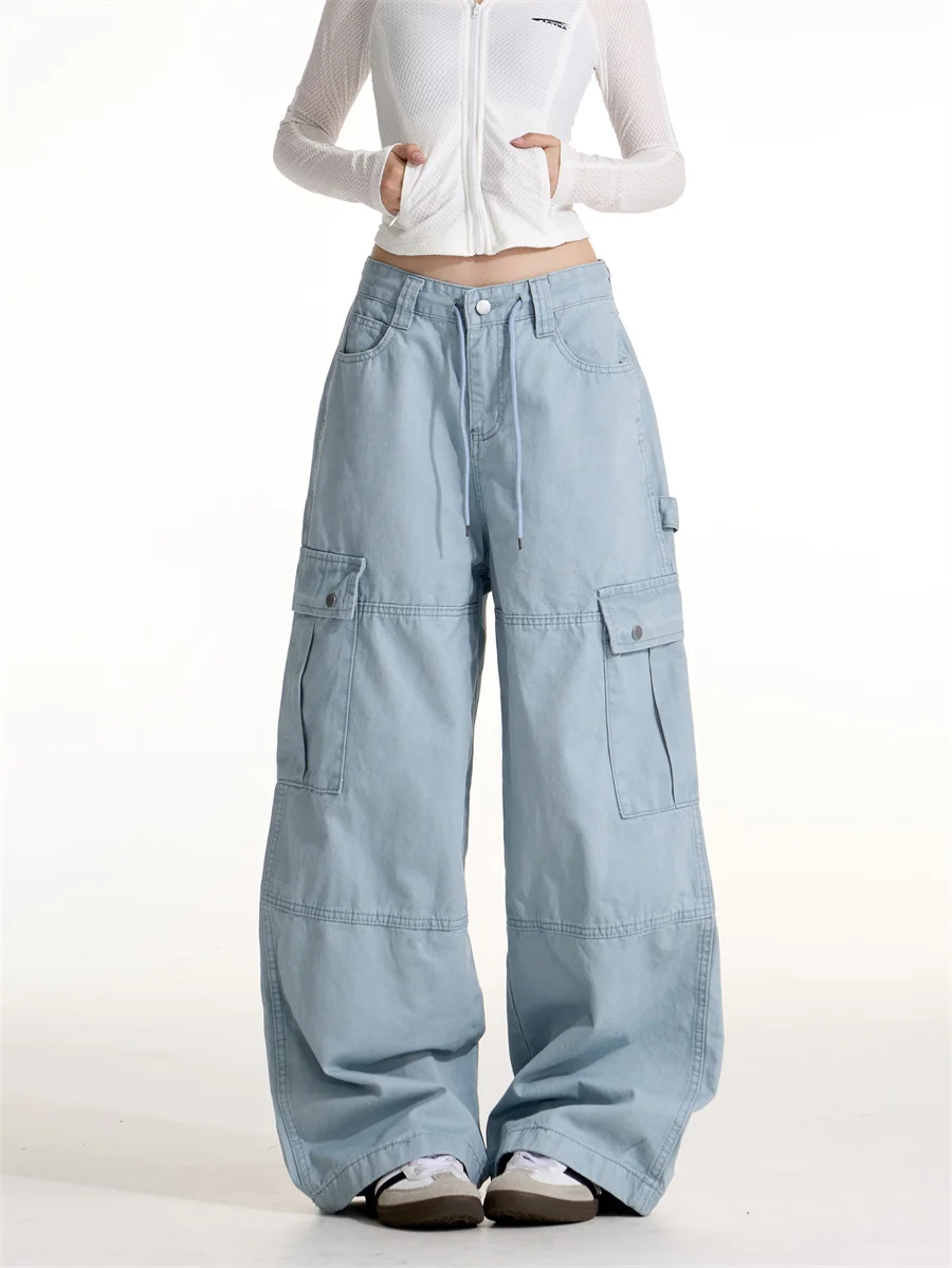 

American Street Cleanfit Retro Big Pocket Drapey Workwear Men's Pants Loose Wide Leg Floor-Length Casual Long Trousers