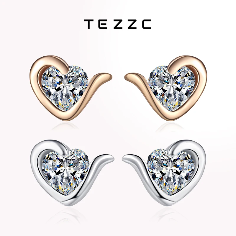 

Tezzc Moissanite Stud Earrings for Women Heart Shape 925 Silver Lab Diamond with Gold Plated Sparkling Fashion Wedding Earring