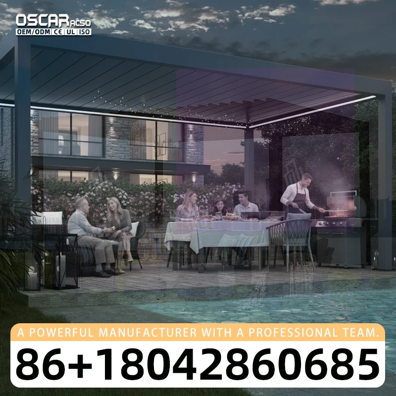 4x3 3x4 Motorized Electric Aluminium Outdoor Pergola with LED Light for Backyard Garden Patio pergola view 2