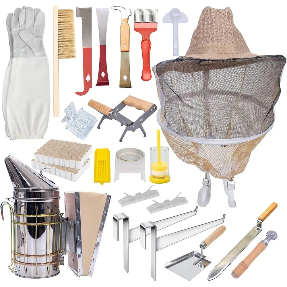 

Набор для пчеловодства Maykeng: стартовый комплект из 22 предметов, включая инструменты для ульев, инструмент для удаления матки и сетку для улья