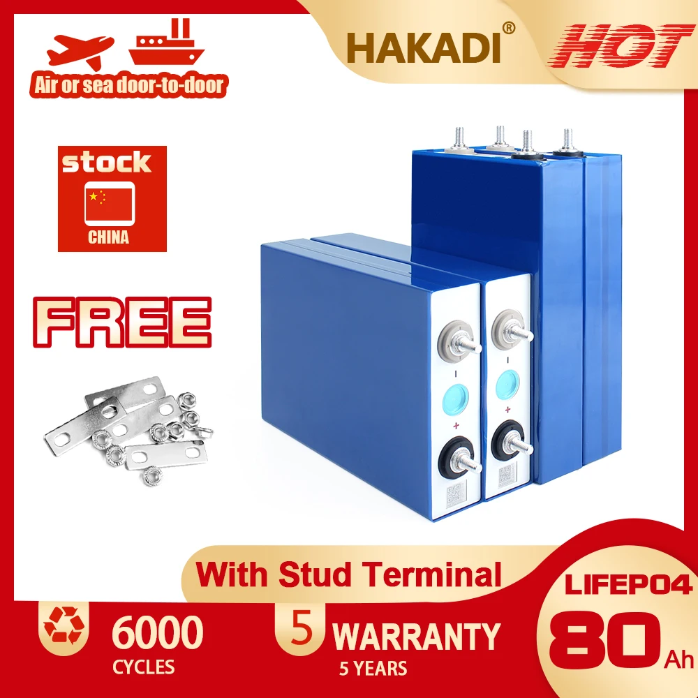 

HAKADI Lifepo4 3.2V 80Ah Rechargeable Prismatic Original Battery 4-16PCS For DIY RV EV Boat Solar Wind Energy System