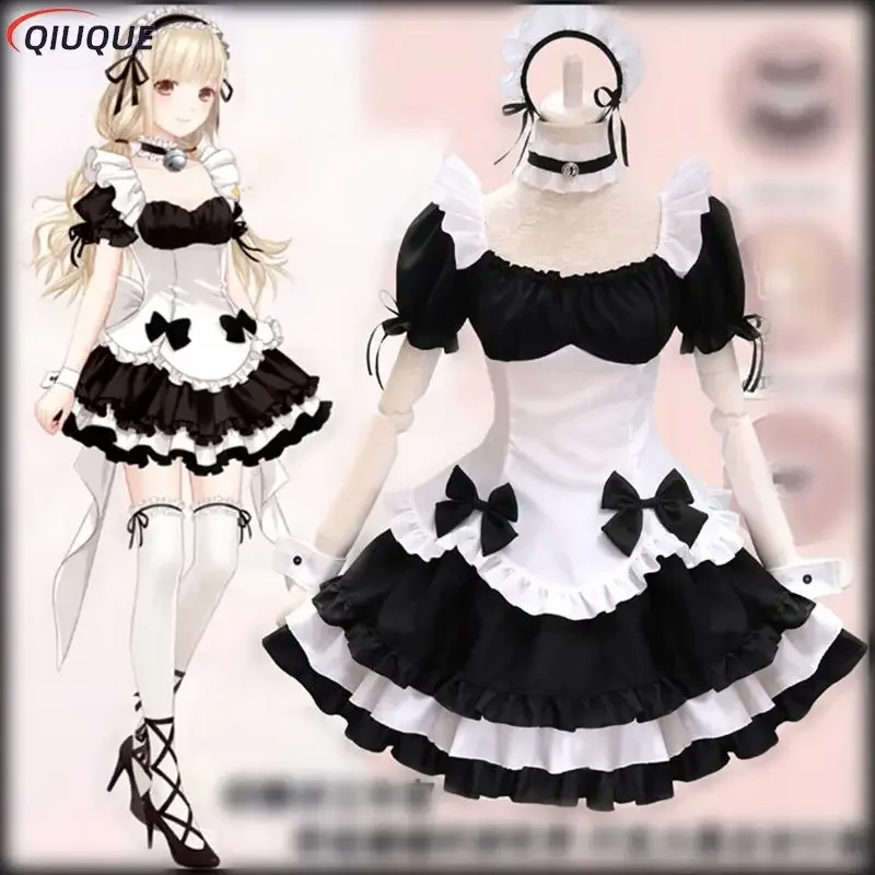 Anime Black Maid Costumes French Bowknot cameriera gonna ragazze donna Amine Cosplay Costume cameriera costumi del partito